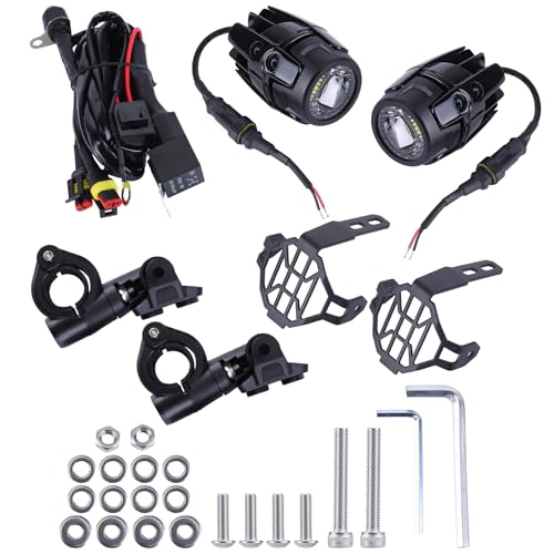 Huamengyuan Nebelscheinwerfer für Motorräder VEHICLE_LIGHT_ASSEMBLY Motorcycle Bike Headlight LED Nebelscheinwerfer Zusatzscheinwerfer + Kabelbaum + Schutzhülle für Motorrad R1200gs F850GS