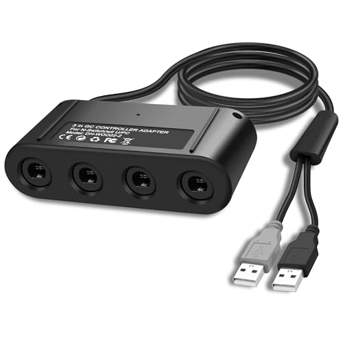 MEIRIYFA Gamecube Controller Adapter 4 Port für Switch, kompatibel mit Switch Super Smash Bros Gamecube Adapter für WII U/PC USB-Schalter mit 4 Port/Turbo und Vibration Features