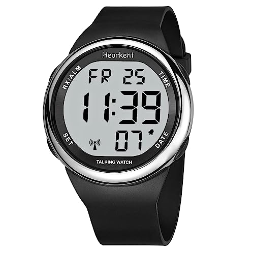 Hearkent Sprechende Uhr für Sehbehinderte oder Senioren LCD große Zahl leicht zu lesen Atomic Sprechende Uhren für Blinde Menschen (Silber)