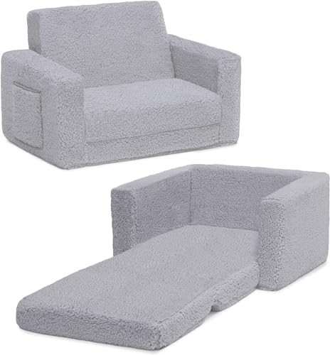 UEPXXOAA Kids Folding Sofa, Sherpa Comfortable 2-in-1 Convertible Sofa Recliner, Comfortable Kids Sofa Bed (Color : Gray, Size : 58 * 43 * 40cm (23 * 17 * 16in))