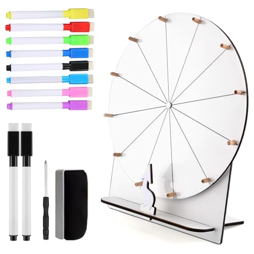 KQWVZ Glücksrad zum Drehen, 29 cm Hölzernes Glücksrad, Drehrad Glücksrad, Glücksrad Zum Selbstgestalten, Spinnings Prize Wheel mit Radiergummi und Markierstift für Lotteriespiele Wortspiele Karneval