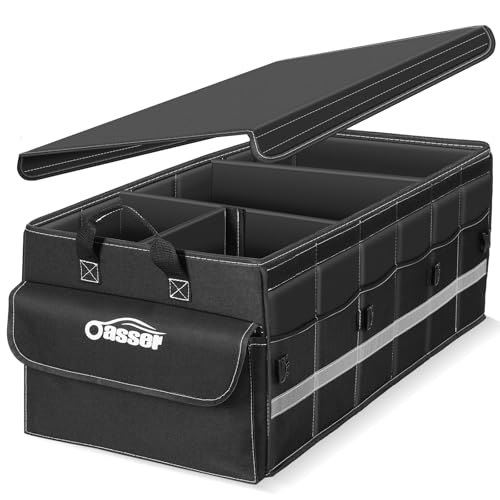 Oasser Kofferraum Organizer faltbar 75L mit weichen Deckel 4 Fächer Auto Organizer 30kg Tragkraft vielseitig einsetzbar extra groß Schwarz