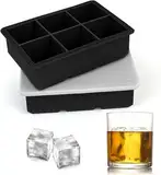 Eiswürfelform Silikon groß mit Deckel - 2 Stück 6 Fach Eiswürfelbehälter Silikon, 5 cm Silikonform Eiswürfel Ice Cube Tray für Bier, Cocktails, Whisky (Schwarz)