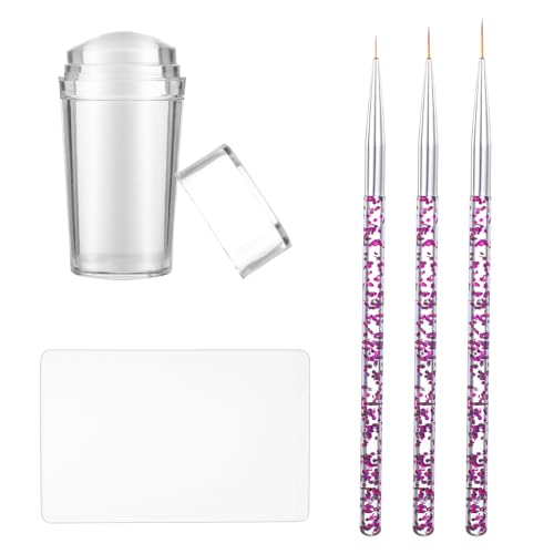 Transparenter Nagelstempel Clear Nail Stamper Nagel Klares Silikon Stempeln mit Schaber French Tip Silikon Jelly Nagel Stempel mit Nail Art Liner Pinsel Nail Pen Brushes für DIY Nail Art