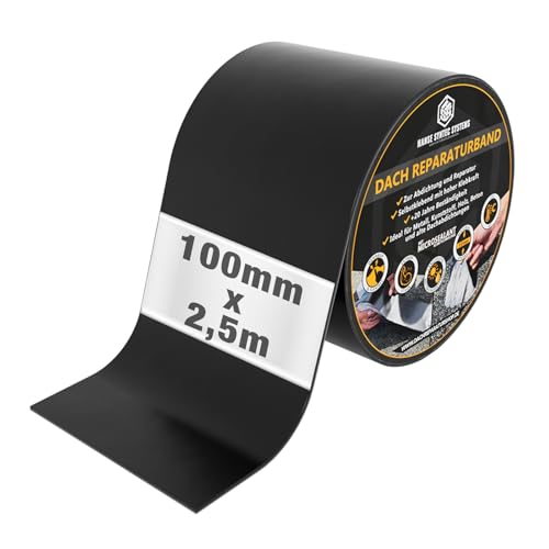 HSS Dach Reparaturband selbstklebend mit MicroSealant Klebstoff – für Dach & Abdichtungen – wasserdichtes Klebeband – Schwarz – 100 mm x 2,5 m