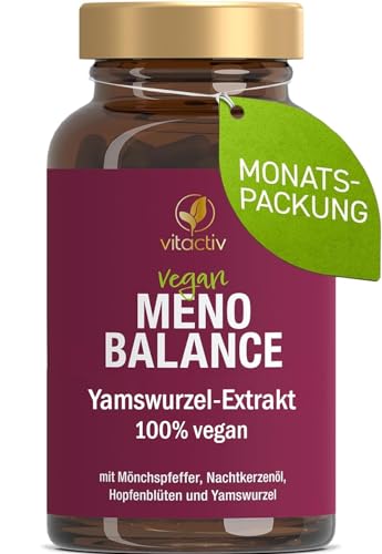 VITACTIV MenoBalance - Wechseljahre Pflanzlich - Nachtkerzenöl, Yamswurzel, Hopfen, Mönchspfeffer plus B Vitamine - Gegen Symptome - Hormonfrei & Vegan - 60 Menopause Kapseln