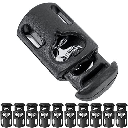 1-Loch Kordel Stopper, 10 Stück, in Schwarz, bis Ø 4 mm Kordel, Band Klemme für Jacke, Sportkleidung, Rucksack, Gummikordel Stopper, Schnellverschluss Schnürsenkel, Schnur Rutsche, Tanka Kordelstopper