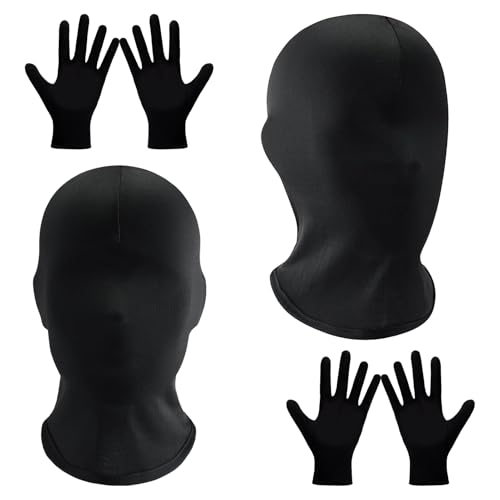 4 Stück Vollgesichtsmaske Halloween, Schwarz Spandex Kopfmaske mit Handschuhen, Kopfmaske Schwarz Gesichtslose, Unisex Gesichtslose Maske, für Halloween Karneval Party Cosplay Kostüm Accessoire