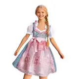 Kinder Dirndl 2-TLG. Kleid Bluse Schürze für Mädchen Oktoberfest Kirchweih Hochzeit Sonntagausflug rosa/rot mit Röschen