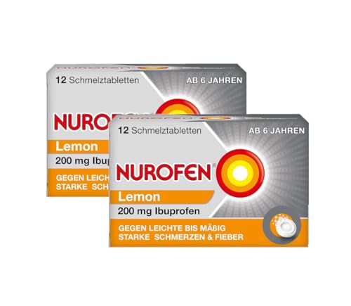 NUROFEN 200 mg Schmelztabletten Lemon - Bei leichten bis mäßig starken Schmerzen & Fieber- Ab 6 Jahren - 2 x 12 Stück