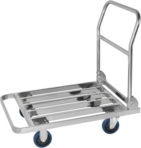 Robuster faltbarer Sackkarre aus Edelstahl für Umzugstransport, großer Gepäck, Schubwagen mit ausgehöhlter Plattform, 60 x 90 (50 x 70)