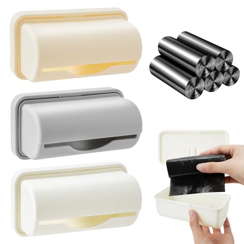 SITAKEGS Müllsackhalter Dispenser, 3pcs Wandmontierter Plastikmüllsack-Organisator mit 100 Stück Müllsäcken, Lebensmittelgeschäft Tasche Saver Container unter Spüle für Boden der Dose Küchenschrank