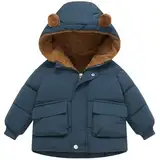 amiyan Baby Jungen Warm Steppjacke Baumwolle Winter Mantel Dicke Kinderjacke Winterjacke Flaum gefüttert Winter Kapuzenjacke mit Bärenohr Outerwear Blau, 1-2 Jahre, 90