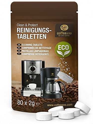 80 Reinigungstabletten für Kaffeevollautomaten von Delonghi, Siemens, EQ Series, Jura, Krups, Bosch, Miele, Melitta, WMF usw. - Coffeeano Reinigungstabs für Kaffeemaschinen aller Art und Marken