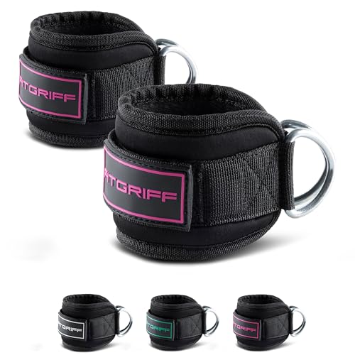 Fitgriff® Fußschlaufen V3 - für Fitness Training am Kabelzug - (2 Stück) Ankle Straps für Frauen und Männer (Pink)