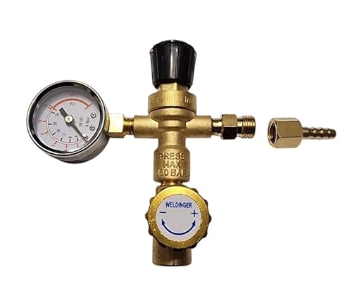 Druckregler M10x1 re mit Absperrventil Kombi Schutzgas für Einwegflaschen 1/4" Abgang mit 1 Manometer Liter/min