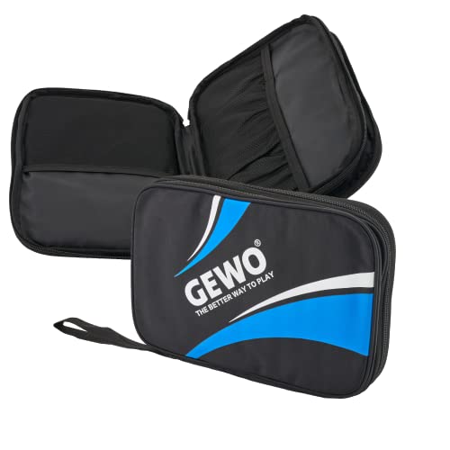 GEWO Doppelhülle Master - Tischtennisschläger-Hülle für 2 Schläger - Nylon Tischtennis-Tasche mit gepolsterten Schlägerfächern - Rundum-Schlägerschutz mit Trageschlaufe, 32cm blau