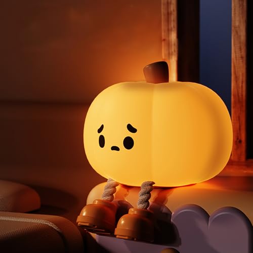 XRR Nachtlicht Kinder Stilllicht, Silikon Nachttischlampe Kürbisform Aufladbar Touch LED Dimmbar Tischlampe, USB Lampe für Kinderzimmer Halloween Geschenke Baby Mädchen Junge