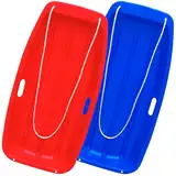 AKLIFFE Schlitten Bob Schlitten Kinder mit 2 Zugseil, 89 cm Bob Schlitten Erwachsene zum Rodeln mit Handgriffe für Unisex Kinder Erwachsene Wintersport (Rot+Blau)