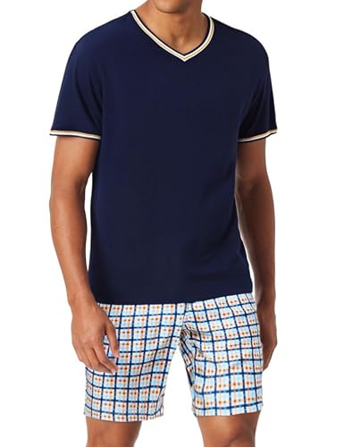 Bresdk Schlafanzug Herren kurz Baumwolle Sommer Pyjama Set Nachtwäsche Kurzarm V-Ausschnitt und Shorty Schlafanzughose
