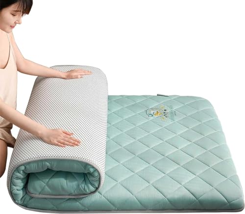 Japanische Boden-Futon-Matratze Faltbare Matratzenauflagen Zwillingsbett-Matratze Aufrollbare Faltbare Matratze für Schlafsäle und Camping (Color : Green, Size : Queen)