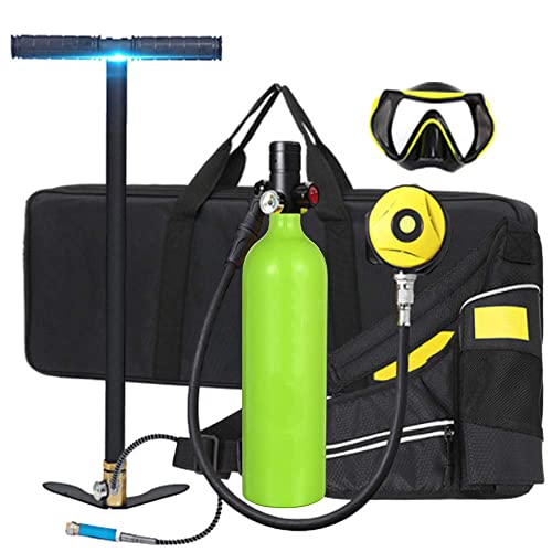 AUNLPB Scuba Tank Sauerstoffflasche Tauchen Scuba Diving Mini Tauchflasche Tragbare Tauchausrüstung Set Taucher Ausrüstung Mit Pumpe Atemfreiheit unter Wasser für 15 bis 20 Minuten,Grün,1L
