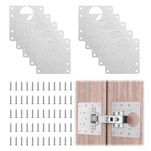 10 Stück Scharnier Reparaturplatte, 9×9cm Reparaturset mit Schrauben Scharniere Reparaturplatte aus Edelstahl, Scharnierset für Schranktür Reparatur Möbelrestaurierung Schrankscharnier Reparatur