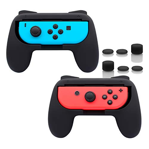 FASTSNAIL Gummierte Griffe Kompatibel mit Nintendo Switch für JoyCon, Halterung Gaming Controller Kompatibel mit Switch OLED, mit 3 Paar Daumengriffen(2 x Schwarz)