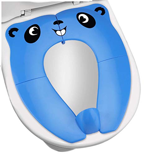 [Upgrade Version] Toilettensitz Kinder - RIGHTWELL Faltbarer Toilettensitz Kinder für Reise Töpfchen,Tragbar Reise WC Sitz Kleinkind Töpfchentrainer mit Aufbewahrungstüte (Blau)