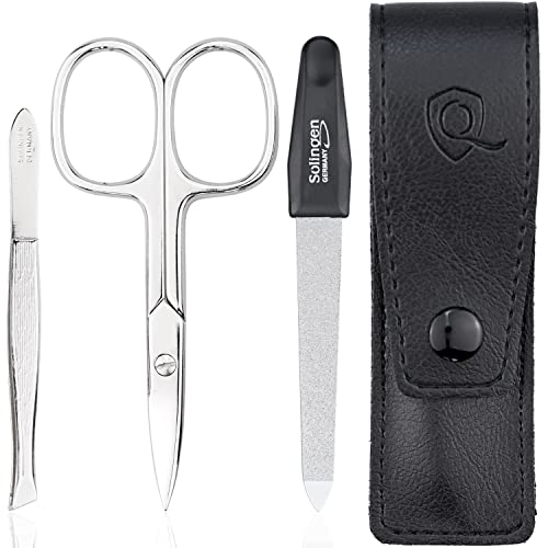 marQus Nagelschere und Pinzetten Set 3 teilig - mit Feile aus Solingen, das praktische Nagelpflegeset für alle Fälle und Taschen, Reise Maniküre Nageletui