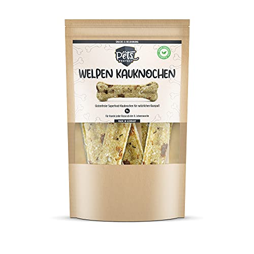 Pets Protect WELPEN KAU-Knochen 5 STK. | Speziell für Hunde-Welpen ab der 8. Woche | Glutenfrei, ohne künstliche Zusätze & vegan | Hunde-Knochen reich an Vitaminen & Ballaststoffen | Gut verdaulich