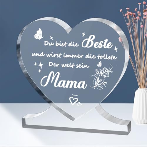 Dadabig Geschenke für Mama,Herzförmiges Acryl Geburtstagsgeschenke mit Sprüchen Personalisierte Muttertagsgeschenk Dekorationsschild Geschenkidee Geschenk für Mama von Tochter Sohn