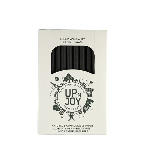 Up'nJoy – 140 Stück große schwarze Papiertrinkhalme | für Getränke mit und ohne Alkohol, Cocktails in kleinen Gläsern | Durchmesser 8 mm, Länge 145 mm | aus Frankreich