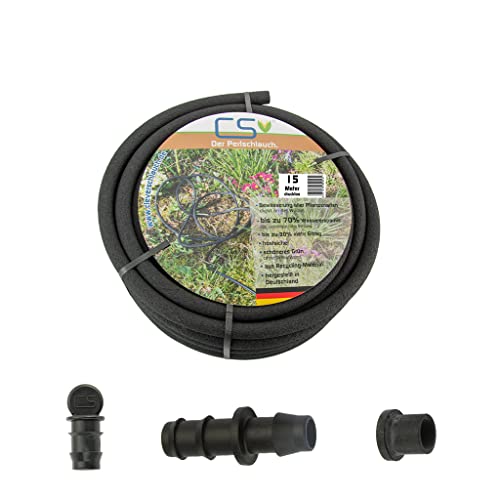 10m CS Perlschlauch Drucklos mit Anbohrverbinder & Endstopfen – Gartenbewässerung für Regentonnen/IBC-Tanks, Wassersparend & Flexibel