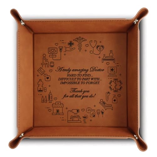 Bella Busta - Dankeschön-Arzt-Wertschätzungsgeschenk für Dr. - Weihnachten, Ruhestand, Geburtstag - Arztschreibtisch-Set - Graviertes Ledertablett (Familienarzt)