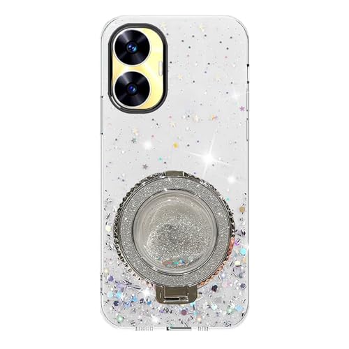 Rnrieyta Miagon Treibsand Ständer Hülle Glitzer für Realme C55,Cute Dünn Crystal Schutzhülle Weiches Bling Transparent Case Bumper mit Flüssig Halter Kickständer