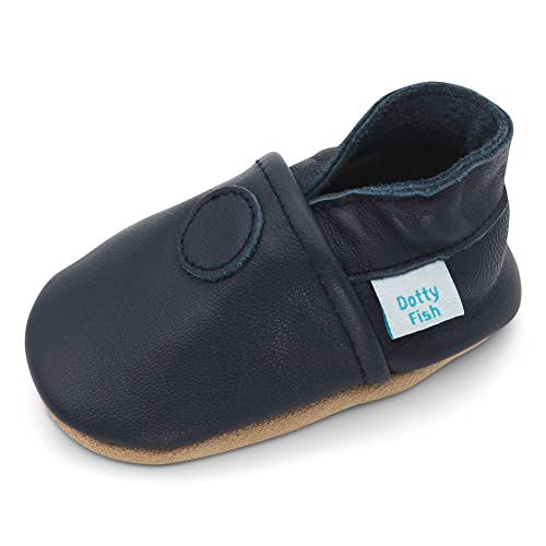 Dotty Fish weiche Leder Babyschuhe mit rutschfesten Wildledersohlen. Kleinkind Schuhe. Mädchen und Jungen. Einfach nur Marineblau. 6-12 Monate (19 EU)