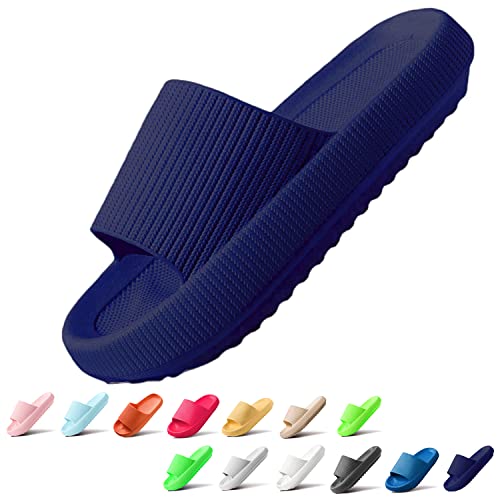 Sumvov Cozyslides Original Damen Schlappen 100% EVA Super Weich Rutschfest Badeschuhe Cozislides Original Hausschuhe Damen,Blau Blätter,40/41 EU