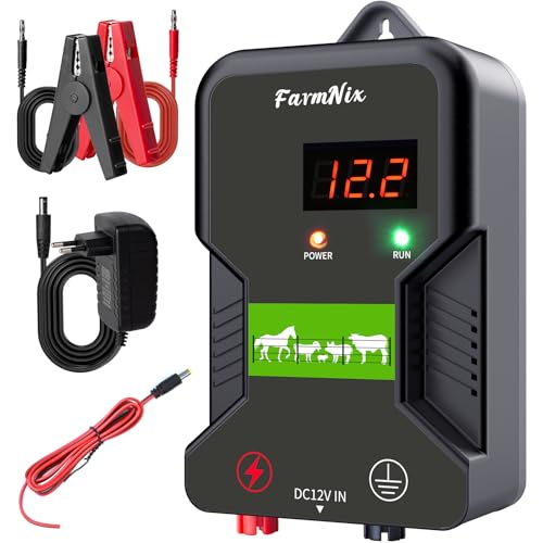 12V Weidezaungerät mit LED Anzeige, 2J Wasserdicht Elektrischer Weidezaun 230V für 15 KM Reichweite, LED Display Eelektrozaun für Schutz von Nutztieren,Haustieren,Geflügel, Hausweide,Gärten