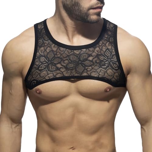 Darringls Herren Glänzende Leder Top Lack Latex Optik Shirt Crop Top Bauchfrei Gay Männer Stretch Muskelhemd Party Gogo Clubwear