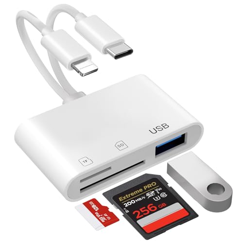 5-In-1 SD Kartenleser für iPhone und Android – Lightning/USB-C SD/TF Speicherkartenleser mit USB OTG Anschluss, Kamera SD Kartenleser USB C für iPhone 16/15/14/13/12/11, iPad, Samsung, Android usw