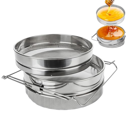 Honigsieb Edelstahl, Doppelsieb Honigsieb, feinmaschiger Honigfilter, Honigerntebedarf, verstellbare Imkerausrüstung, Edelstahl-Honigsieb, Honigextraktionswerkzeug