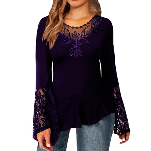 ZEFOTIM Ausgeh-Tops, sexy Schnitt/Hohl One/Cold/Off Shoulder Langarm Slim Fit Mode Casual Shirts, H022 Violett, XX-Large