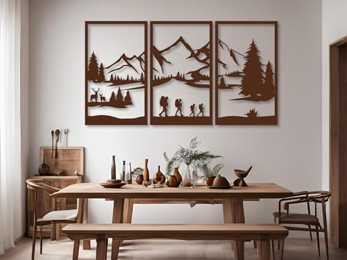 Berge Wanddeko, Wandbild aus Holz, Wand deko in Schwarz Gold, 3D Bilder, Wandbilder Home Wall Art Dekoration, Wandaufkleber, Moderne Deko, Bilder für Zuhause Büro Schlafzimmer, Wohnzimmer (Berge 12)