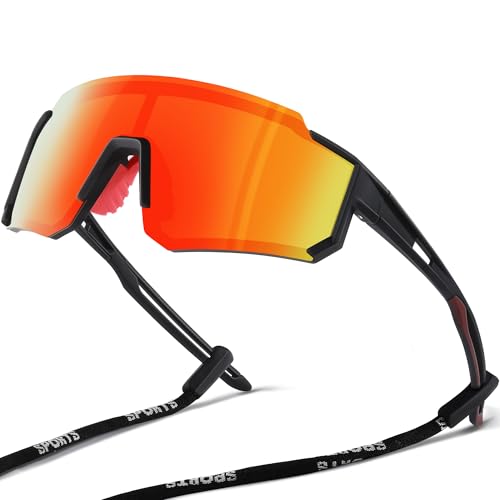 suoso Sportbrille-Sonnenbrille Herren-Damen-Fahrradbrille-Sunglasses men-Polarisiert-UV400-Damen-Ski Sonnenbrille-Schnelle Brille Rave-Radfahren-Fahrrad-Angeln-Rennrad brille 1-Schwarz rot