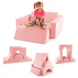 COSTWAY Modulares Kindersofa, Spielsofa, Modulsofa mit abnehmbarem Bezug, Kleinkind-Couch für Spielzimmer und Kinderzimmer zum Spielen, Gestalten & Schlafen (Rosa)