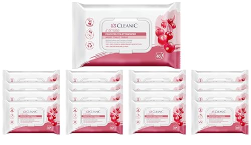 Cleanic Intimate Feucht-Toilettenpapier - spülbar - Kombination aus Feuchtpapier und Feuchttuch - reinigt den Intimbereich - Cranberry-Extrakt und Präbiotikum - 640 Stk. - 16x40 Stk