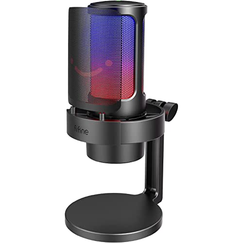 FIFINE USB Mikrofon PC, Gaming Mikrofon für Streaming Podcast Studio, Microphone USBC für PS4 PS5 MAC mit RGB-Steuerung, Stummschalter, Kopfhöreranschluss, Popfilter