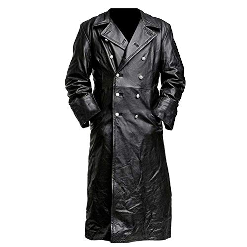 YEBIRAL Herren Mittelalter Ledermantel Schwarz Zweireiher Langer Mantel Steampunk Gothic Jacke Vintage Viktorianischen Cosplay Kostüm Trenchcoat