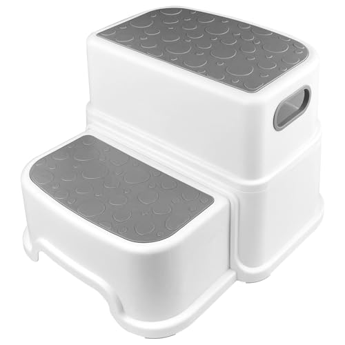 Maxentico Tritthocker Kinder 2 Stufen, Anti-Rutsch Hocker Kinder Bad, Abnehmbar Kinderhocker Badezimmer, Toilettenhocker Kinder, Kindertritt für Waschbecken, Trittleiter Kinder Tritt Tragbare (Grau)